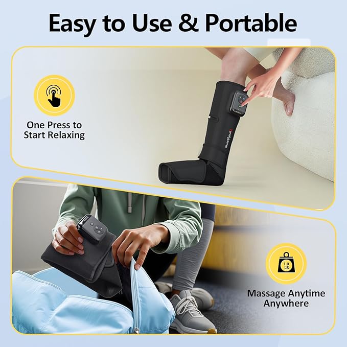 Comfytemp Air Compression Therapy Device K1011 Cordless Leg Massager for Circulation and Pain Relief Portable Foot and Calf Massage Boot Christmas Gift for Dad Men Mom Women Seniors (1 Pack)