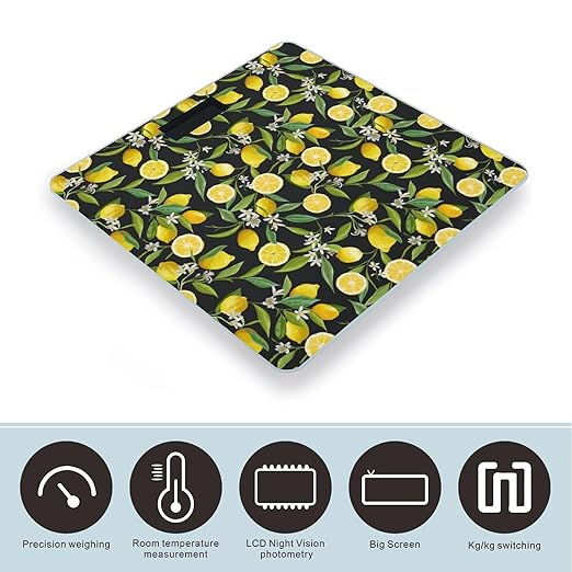 Leaves Lemon Flowers Floral Smart Square Scale with Digital Display for Bathroom Scale