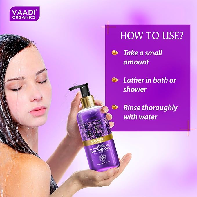Vaadi Herbals Shower Gel - Sulfate-Free - Herbal Body Wash Both For Men And Women - 300 Ml (10.14 Fl Oz) - (Heavenly Lavender &amp Rosemary) (2 Bottles)