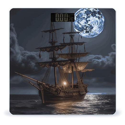 Pirate Sailboat Full Moon Bathroom ScaleHighly Accurate Digital Weighing Machine for People Bright LED Display Weight Scale for The Aldult Home Use
