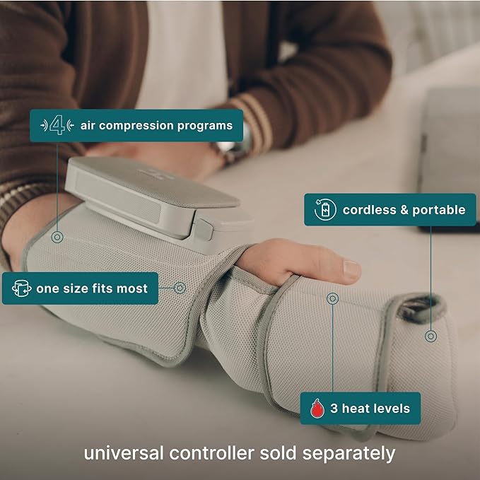 HoMedics Modulair Compression Wrist Wrap Massager – Overlapped Compression Therapy with 4 Programs Adjustable Intensity Heat Settings (Battery Sold Separately)