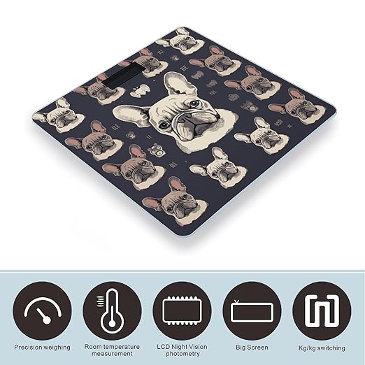 I Love French Bulldog Scale for Body Weight Precision Bathroom Weighing Scales with Back Lit LCD Display Sturdy Tempered Glass Body Weight Scales Digital Bathroom Scale 400lb