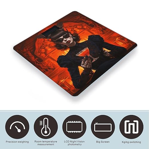 Demon Style Character Scale for Body Weight Anti-Slip Tempered Glass Digital Bathroom Scales Clear LCD Display Weighing Scale Safe Rounded Corners Smart Scales