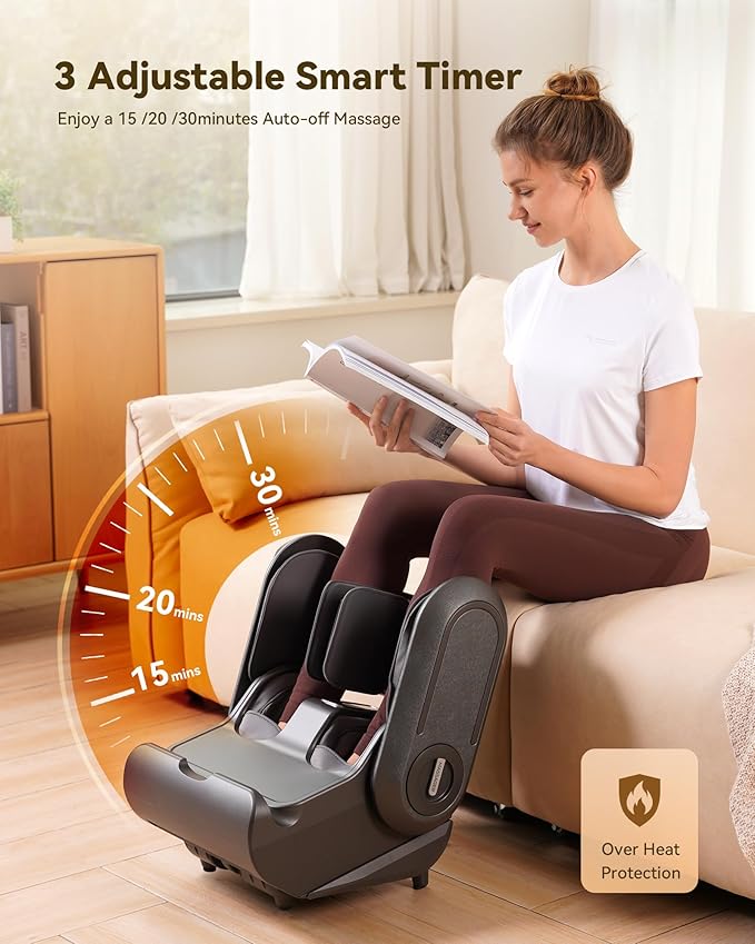 2 in 1 Shiatsu Foot Massager Machine Foot and Calf Massager with Adjustable Heat Deep Kneading Therapy Vibration Compression for Plantar Fasciitis Neuropathy Gifts for Women Man up to Size 14