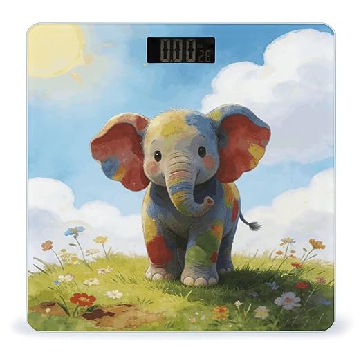 Colorful Baby Elephant Weight ScaleClear LED Display Bathroom Digital Weighing ScaleTempered Glass Digital Bathroom Scale for Body Weight Capacity Up to 400 Lbs