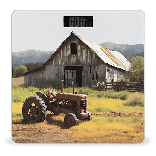 Old Wooden Barn with Rusted Tractor Bathroom Scale for Body Weight 400 Lb Weight Scale with High Precision Sensors Tempered Glass Highly Accurate Digital Weighing Machine for People
