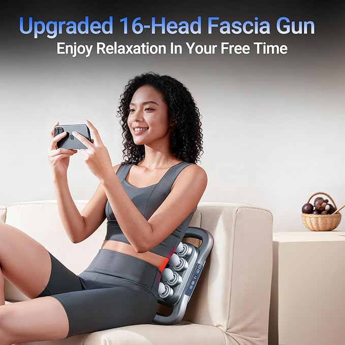 16-Head Deep Tissue Massage Gun 2026 Portable Handheld Back Massager 9 Modes &amp 9 Intensity Levels Electric Percussion Muscle Body Massager for Neck and Shoulder Pain Relief Gifts for Men &amp