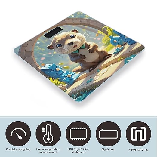 Cute Otter Scale for Body Weight Accurate Digital Bathroom Scale Toughened Glass High Precision Scales Smart Weight Scales with Large LCD Backlight Display Weighing Machine