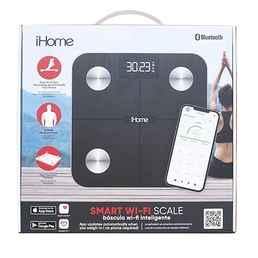 iHome Digital WiFi Smart Scale for Body Weight Weight Scale Including BMI Body Fat Muscle Mass Batteries Included (Black Smart WiFi)