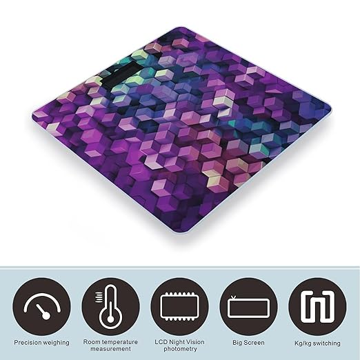 Abstract Color Cubes Purple Scale for Body Weight High Precision Digital Weight Scales with LCD Display Anti-Slip Sturdy Slim Tempered Glass Bathroom Scale for Home Use