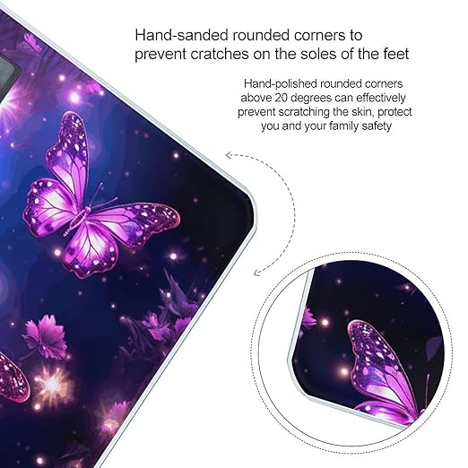 Purple Cute Butterfly Print Digital Bathroom Scale for Body Weight Weighing Scale with Backlit LCD Display High Precision Measurements &amp Measures Weight Up to 180kg