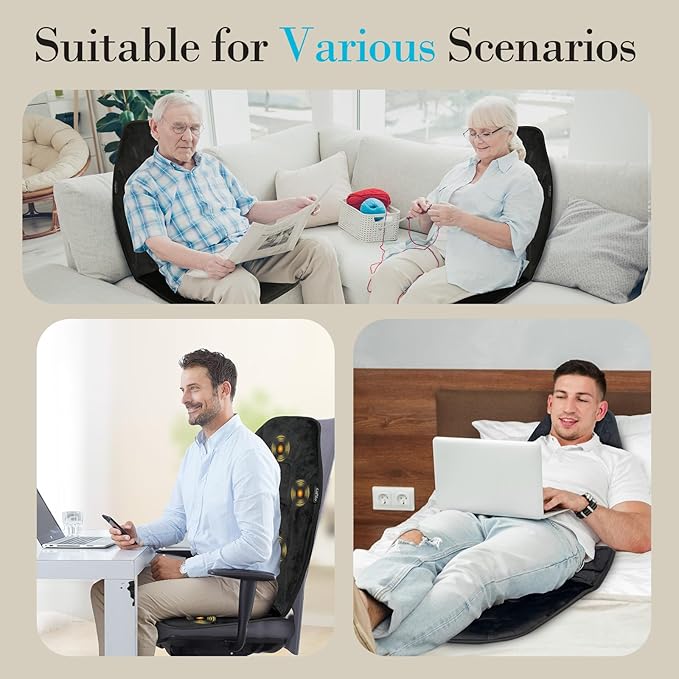 Back Massager with Heat 5 Vibrating Modes &amp 2 Heat Levels Back Massager Chair Pad Electric Massage Seat Cushion Massage Pad for Back Pain Relief Gifts for Men Him Dad Mom Her