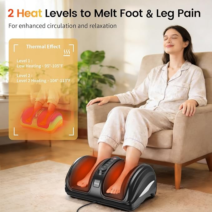 TISSCARE Foot Massager for Neuropathy: Shiatsu Feet Massager with Heat for Plantar Fasciitis Pain Relief Circulation Deep Kneading Relaxation Massage for Women Men