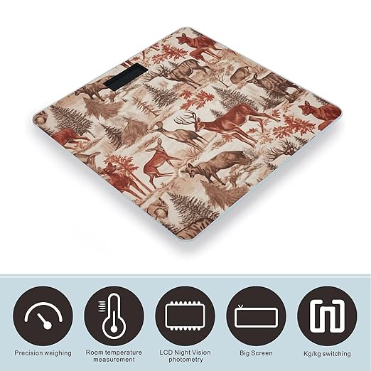 Animal Wilderness Bear Deer Scale for Body Weight High Precision Digital Weight Scales with LCD Display Anti-Slip Sturdy Slim Tempered Glass Bathroom Scale for Home Use