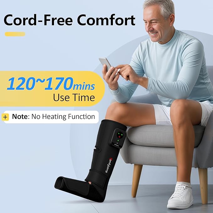 Comfytemp Air Compression Therapy Device K1011 Cordless Leg Massager for Circulation and Pain Relief Portable Foot and Calf Massage Boot Ideal for Dad Men Mom Women Seniors (1 Pack)
