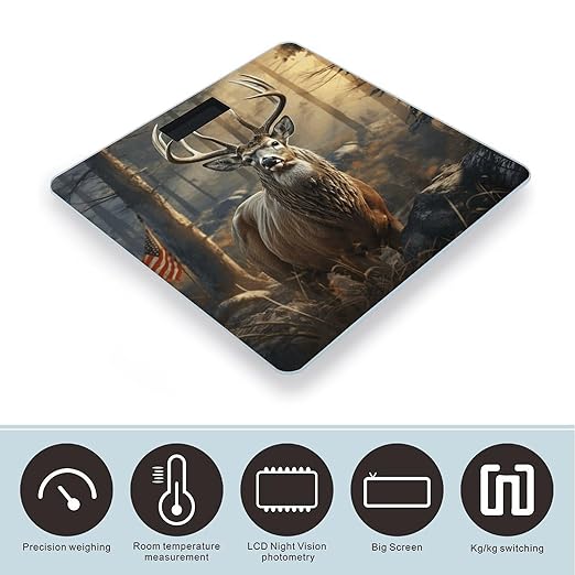 Deer Hunting Season Bathroom Scale for Body Weight 400 Lb Weight Scale with High Precision Sensors Tempered Glass Highly Accurate Digital Weighing Machine for People