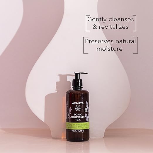 APIVITA Tonic Mountain Tea Shower Gel | Gently Cleanses Revitalizes &amp Preserves Moisture with Mountain Tea Propolis &amp Essential Oils