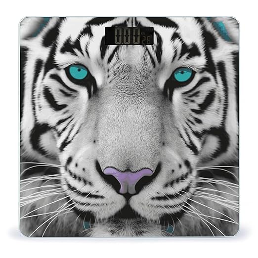 Tiger with Teal Eyes Bathroom Scale for Body Weight Bathroom Weighing Scale with Backlit LCD Display Highly Accurate Measures Weight Up to 180kg