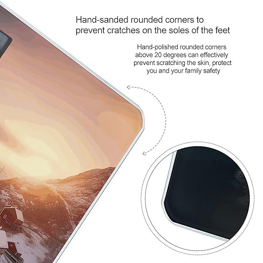 Sunrise Over Hamnoy Scale for Body Weight Anti-Slip Tempered Glass Digital Bathroom Scales Clear LCD Display Weighing Scale Safe Rounded Corners Smart Scales