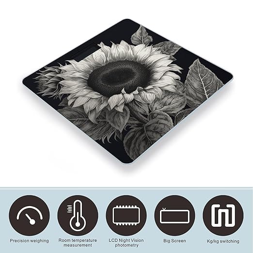 Sunflower Black Grey Scale for Body Weight Accurate Digital Bathroom Scale Toughened Glass High Precision Scales Smart Weight Scales with Large LCD Backlight Display Weighing Machine
