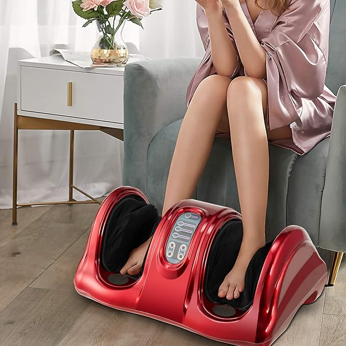 WELLHUT Foot Massager Machine Shiatsu Foot and Calf Massager for Ankle Calf Leg Arm Shiatsu Kneading Rolling Feet Massager Machine Gifts for Men and Women Red