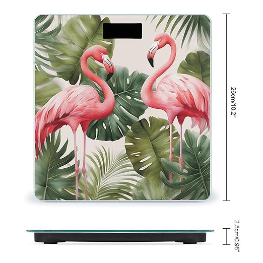 Flamingo Palm Trees Leaf Scale for Body Weight High Precision Digital Weight Scales with LCD Display Anti-Slip Sturdy Slim Tempered Glass Bathroom Scale for Home Use