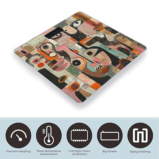 Abstract Style Painting Scale for Body Weight Accurate Digital Bathroom Scale Toughened Glass High Precision Scales Smart Weight Scales with Large LCD Backlight Display Weighing Machine
