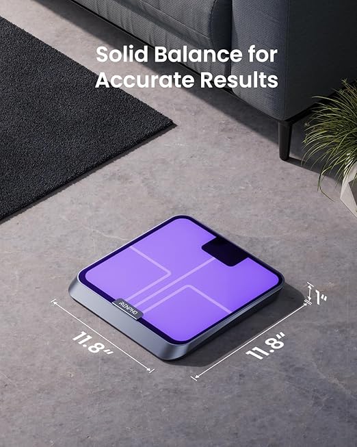 RENPHO Smart Body Fat Scale with Light Fitness Equipment with RGB Lighting Rechargeable Scale with BMI Body Fat Muscle Mass Color Changing with Weight Variation Elis Chroma