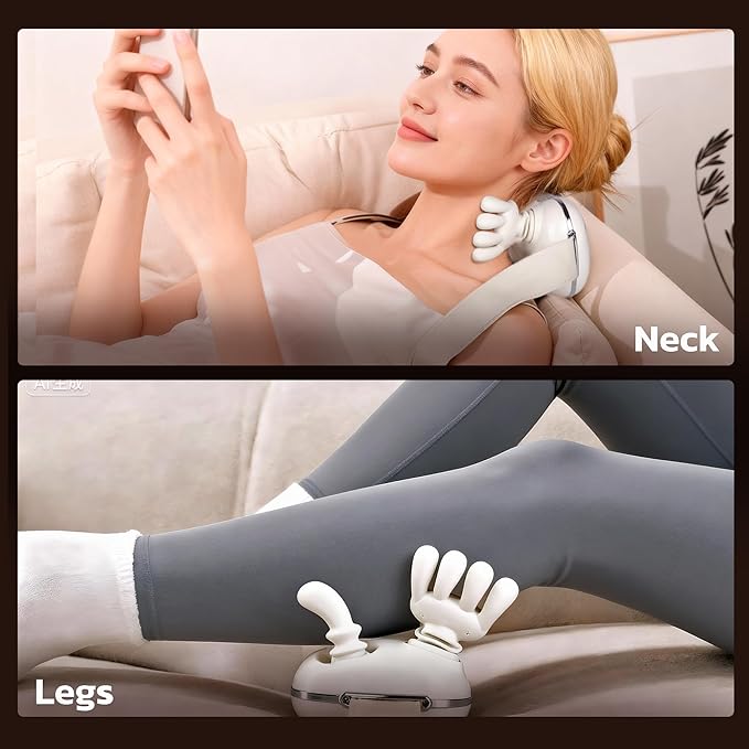 Hand Neck Massager Bionic Hand Massage Cordless Electric 4D Kneading Massager Back Shoulder with Heat-White