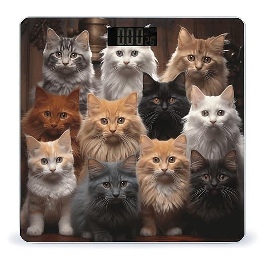 Cat Collection Digital Bathroom Scale for Body Weight Weighing Scale with Backlit LCD Display High Precision Measurements &amp Measures Weight Up to 180kg
