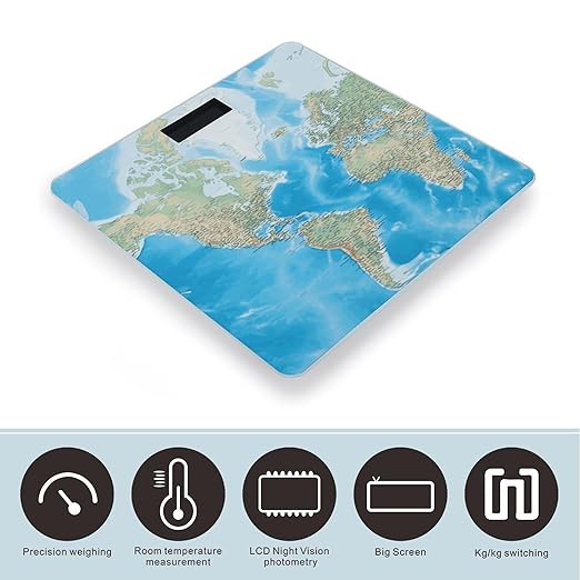 Digital Bathroom Scale for Body Weight Scale with Bright LCD Display High Accuracy Step-On Technology Auto On/Off World Map Digital Scales 400 Lbs /180kg