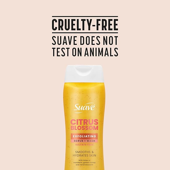 Suave Citrus Blossom Exfoliating Body Wash &amp Scrub with Glycerin &amp Vitamin E Sulfate-Free Hydrating Cleanser for Soft Smooth Skin 6 Count 18 FL OZ