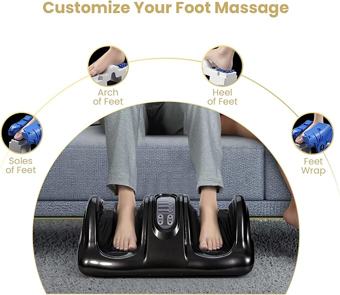 WELLHUT Foot Massager Machine Shiatsu Foot and Calf Massager for Ankle Calf Leg Arm Shiatsu Kneading Rolling Feet Massager Machine Gifts for Men and Women Black