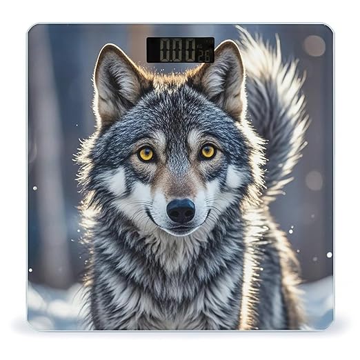 Cute Wolf Scale for Body Weight Accurate Digital Bathroom Scale Toughened Glass High Precision Scales Smart Weight Scales with Large LCD Backlight Display Weighing Machine