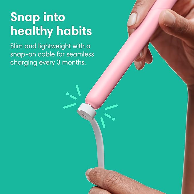 Quip Rechargeable Smart Sonic Toothbrush for Adults - Timed Electric Toothbrush with Bluetooth &amp Rewards App - Replaceable Brush Head Soft Bristles Metal Handle - Travel Toothbrush - All-Pink