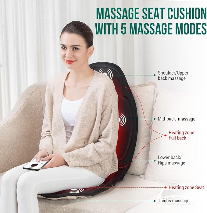 Snailax Vibration Back Massager with Heat Massage Seat Cushion with 6 Vibrating Motors and 2 Heat Levels Massage Chair Pad Seat Massager for Home Office use Gift for Women Men