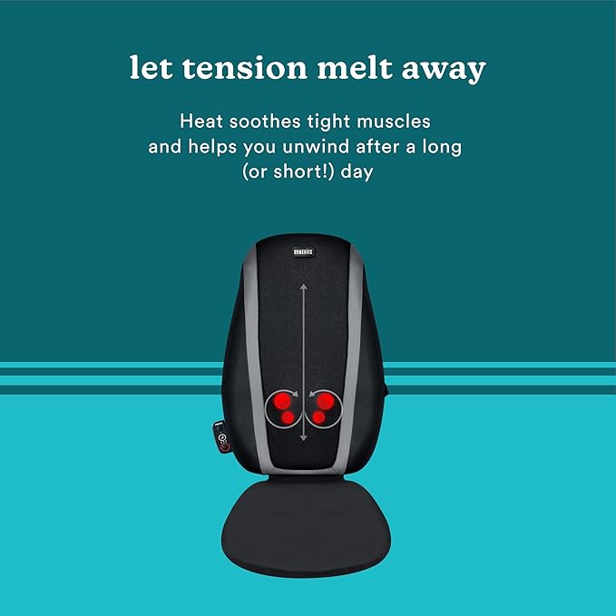 HoMedics Shiatsu Massage Cushion with Soothing Heat Deep-Kneading Massage Targets Pressure Points All Over Back Soothing Heat Relax Overworked Muscles Release Tension Reduce Back Pain