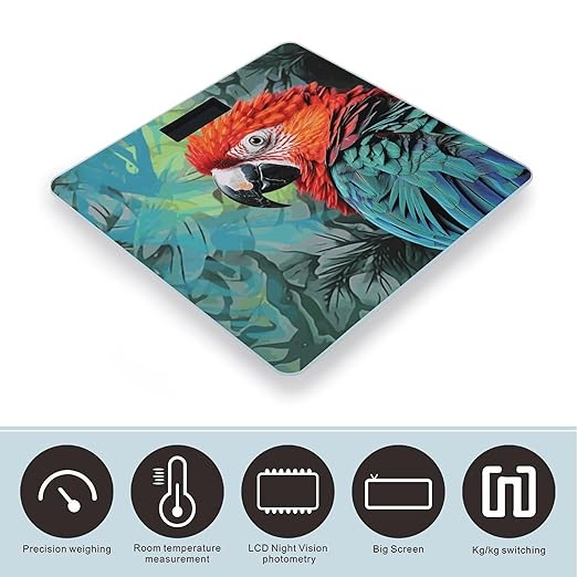 Colorful Parrot Bathroom Scale for Body Weight Bathroom Digital Electronic Weighing Scale with Back Lit LED Display Sturdy Tempered Glass Weight Watchers Scales 400lb