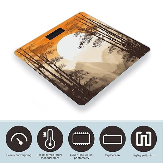 Japanese Bamboo Trees Sun Scale for Body Weight Highly Accurate Digital Bathroom Scale Sturdy Tempered Glass Weighing Scales with LCD Display Fashion Body Fat Smart Scales 400lb