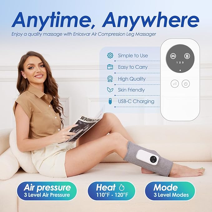 Air Compression Leg Massager Cordless Calf Massager with Heat Air Compression Leg Massage for Circulation and Pain Relief Gifts for Dad Mom Men Women Gray (Single)