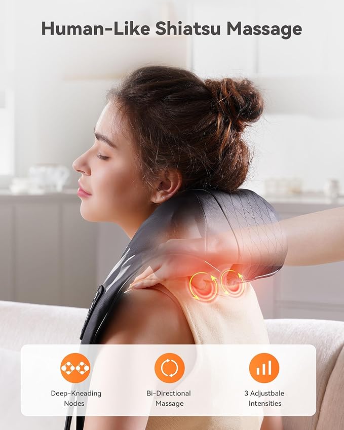 Shiatsu Electric Neck Back Massager Back Massager with Heat 4D Kneading Electric Massage Pillow for Shoulder Lower Back Foot Leg Muscles Pain Relief Relax in Car Office and Home