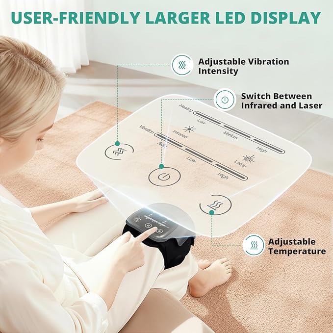 Medcursor Knee Massager with Heat Cordless Heated Knee Massage for Pain Relief with 3 Heating Levels 3 Vibration Modes LED Screen Adjustable Straps Gift for Men and Women