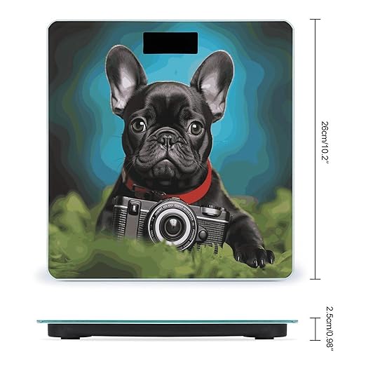 French Bulldog Puppy with Camera Scale for Body Weight Sturdy Tempered Glass Weighing Scales with LCD Display Accurate Digital Bathroom Scale Convenient Body Fat Smart Scales 400lb