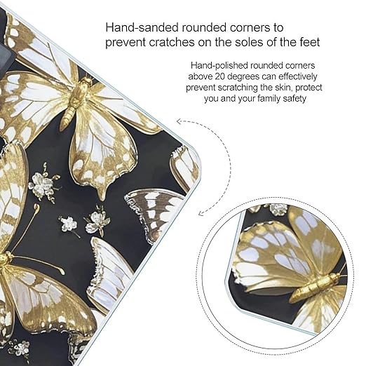 Gold White Butterflies Black Bathroom Scale for Body Weight with High Precision Large LCD Backlight Display Digital Weighing Scale with BMI Capacity Up to 180kg