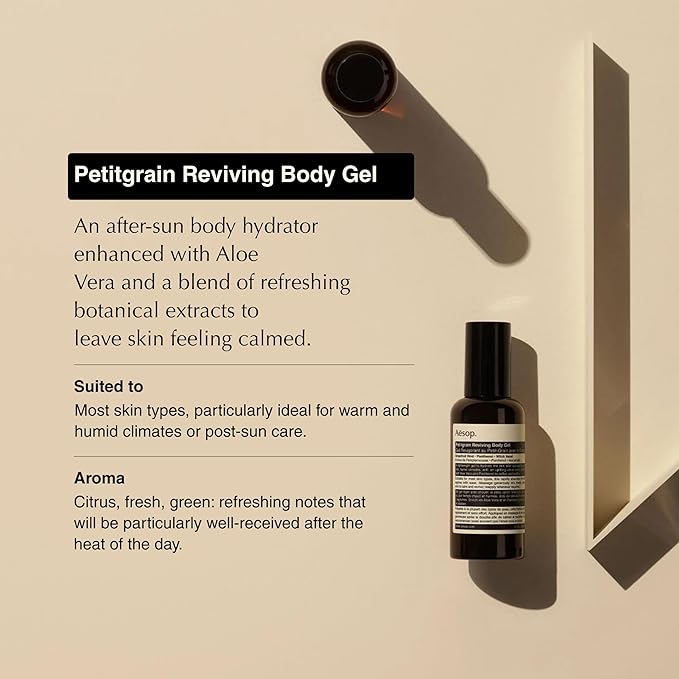 Aesop Petitgrain Reviving Body Gel | After-Sun Care with Grapefruit Rind Panthenol &amp Witch Hazel | Cooling Lightweight Moisturizer | 150 mL / 5 oz
