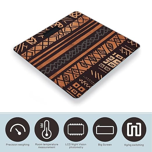 Digital Bathroom Scale for Body Weight Scale with Bright LCD Display High Accuracy Step-On Technology Auto On/Off African Mud Cloth Tribal Digital Scales 400 Lbs /180kg