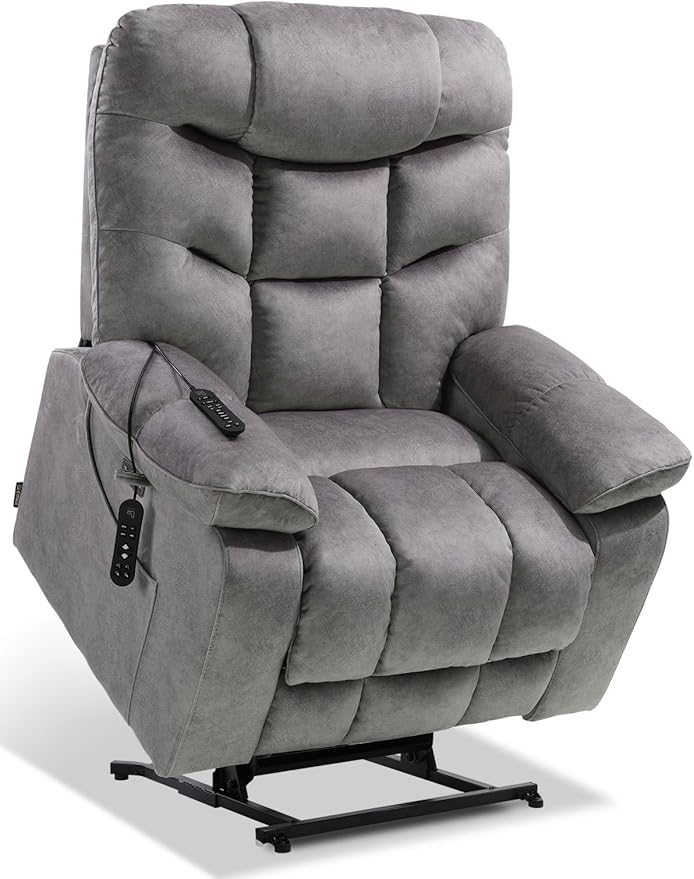 EONIX Oversized Wide Big Man Power Lift Recliner Chair for Elderly with Heat and Massage 400lbs Dual Motor Lay Flat Electirc Lift Chair with Extended Footrest SLRY008063 Grey