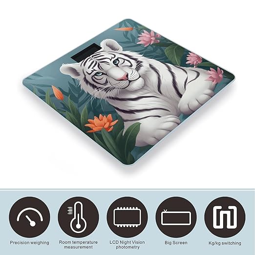 Cute White Tiger Weight Scale for Body Weight Digital Bathroom Scale High Capacity Accurate Digital Weighing Scales and Easy-to-Read on Backlit LCD Display Scales