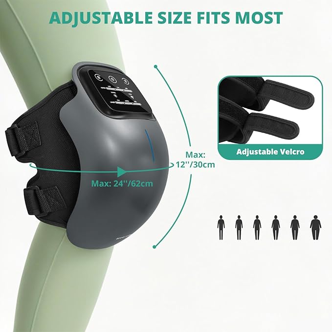 Medcursor Knee Massager with Heat Cordless Heated Knee Massage for Pain Relief with 3 Heating Levels 3 Vibration Modes LED Screen Adjustable Straps Gift for Men and Women