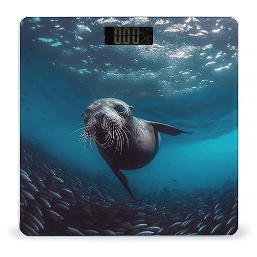 Underwater Sea Lion Scale for Body Weight Anti-Slip Tempered Glass Digital Bathroom Scales Clear LCD Display Weighing Scale Safe Rounded Corners Smart Scales